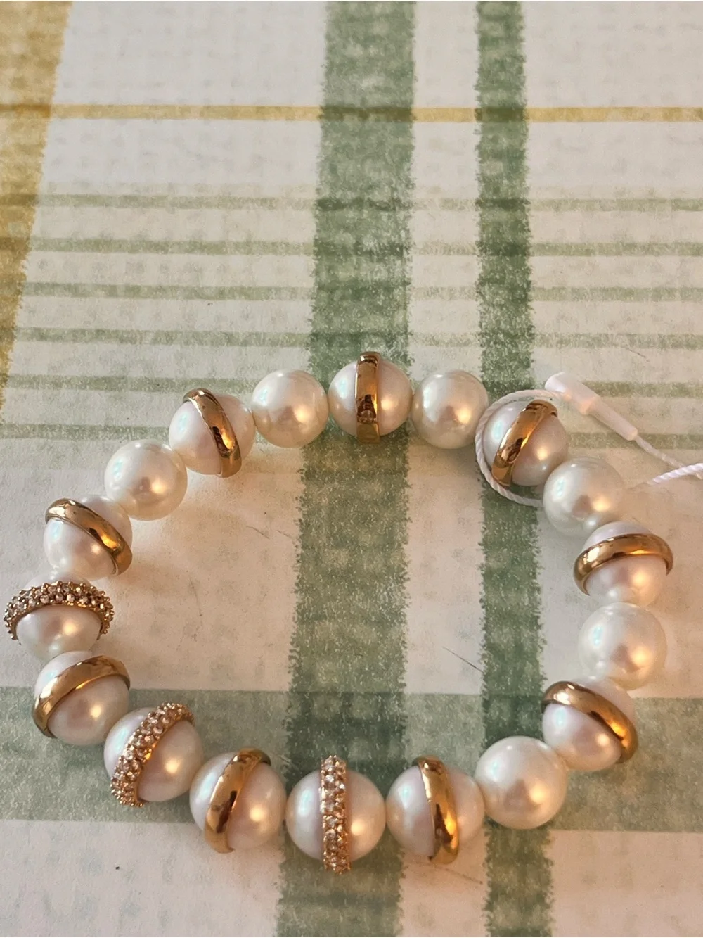 Ann Taylor Pearl & Gold Bead Stretch Bracelet - Ivory/Gold